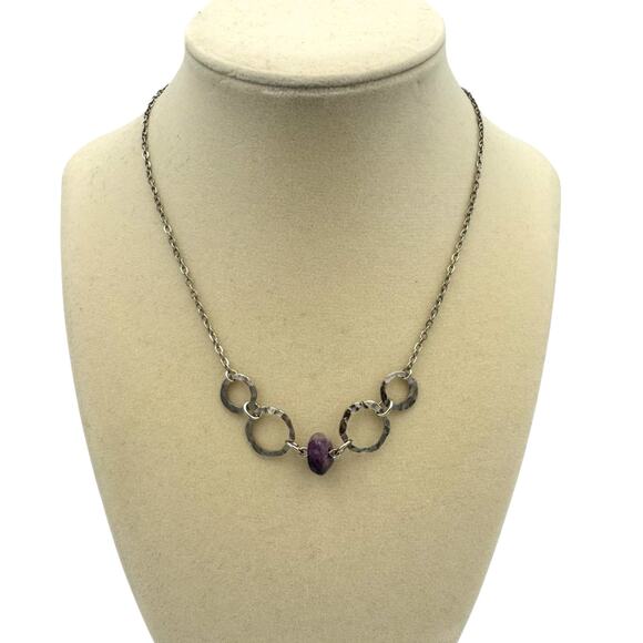 Park Lane Silver Tone Round Metal Purple Stone Short Necklace Dainty Fairycore - Picture 1 of 8
